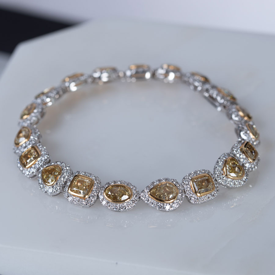 Fancy Cut Champagne Diamond Tennis Bracelet 18ct Yellow Gold – Hardy  Brothers Jewellers